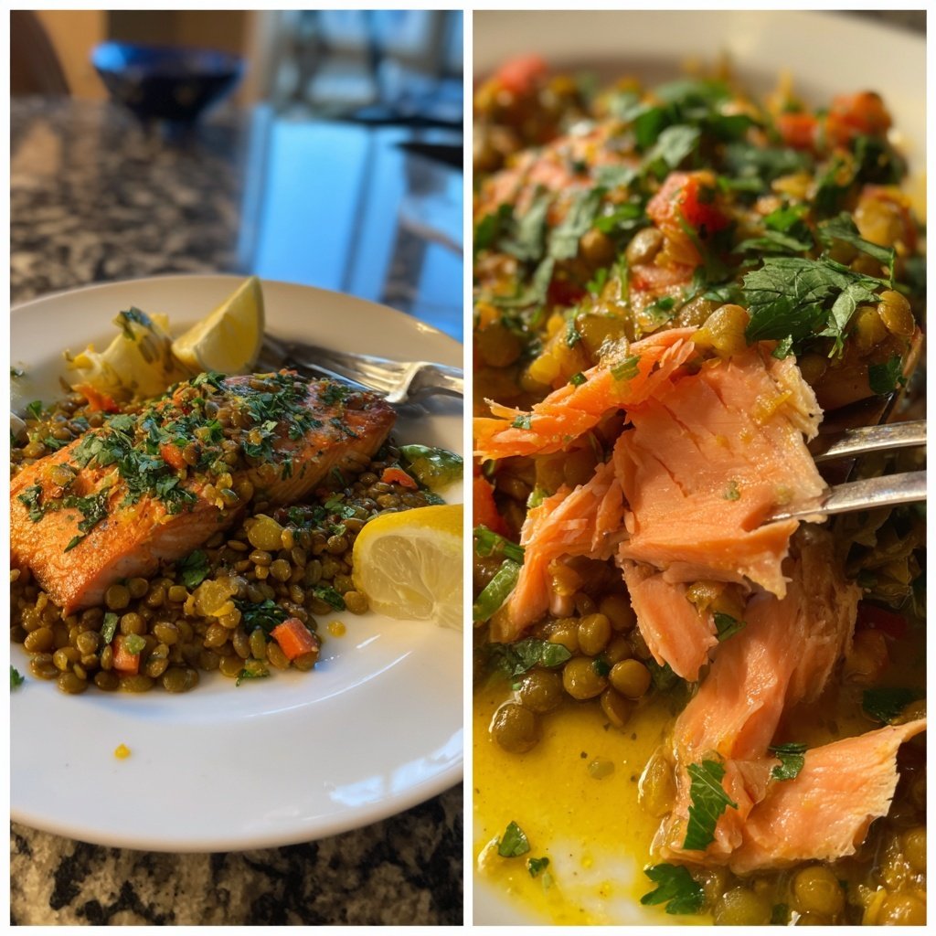 Saumon lentilles sauce citron cuit