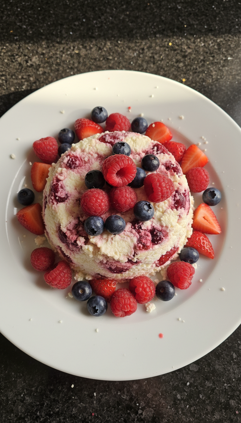 Cottage cheese écrasé aux fruits rouges