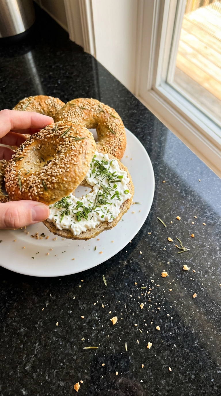 Bagels salés aux herbes et cottage cheese