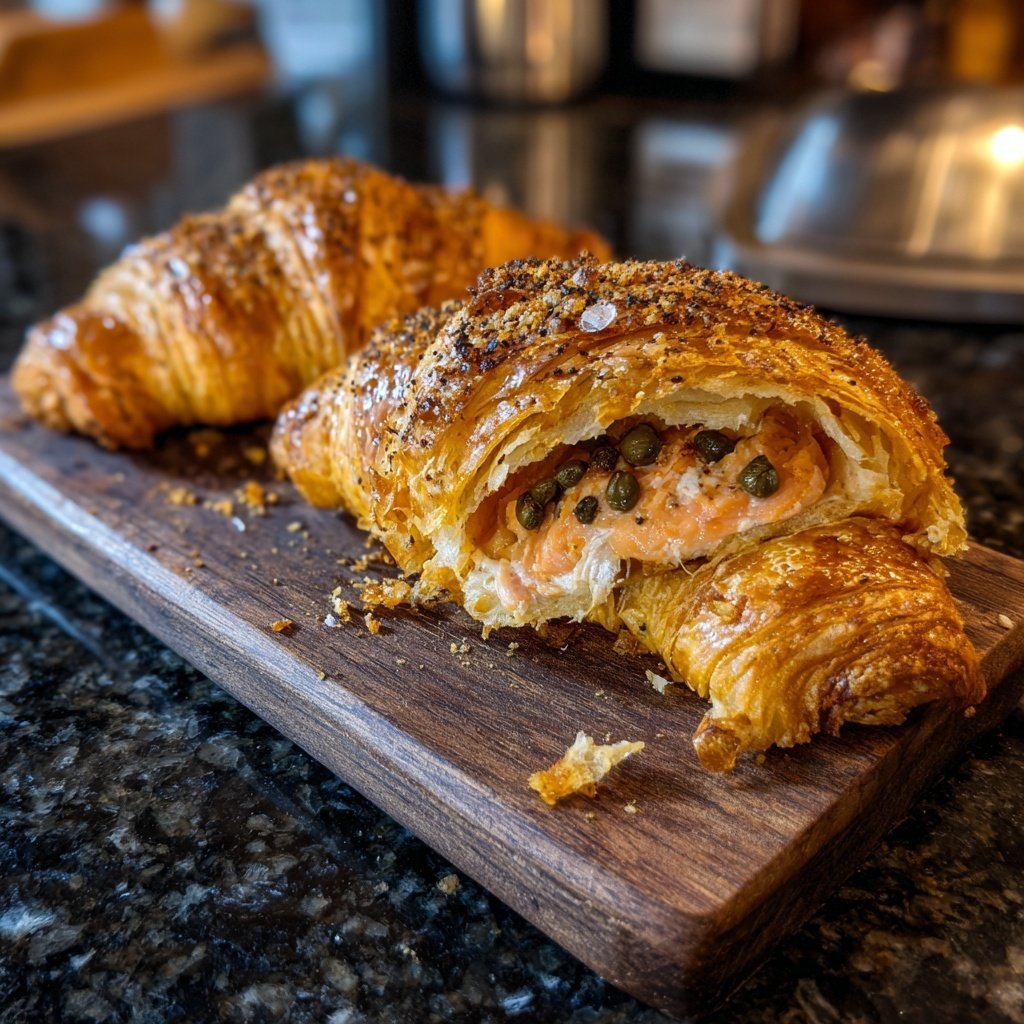 Croissant petit déjeuner au saumon fumé