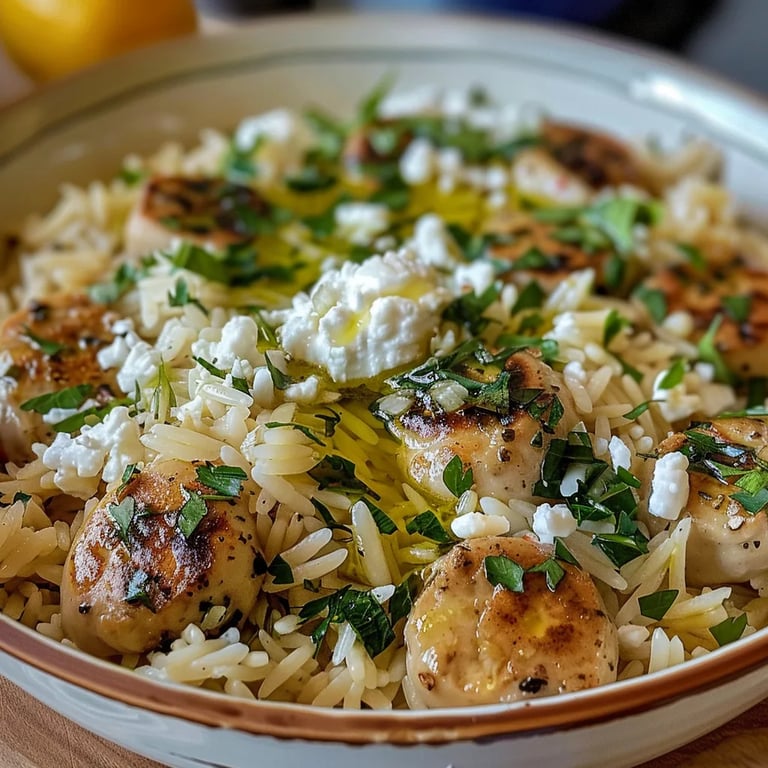 Boulettes Grecques & Orzo Citronné avec Crème de Feta