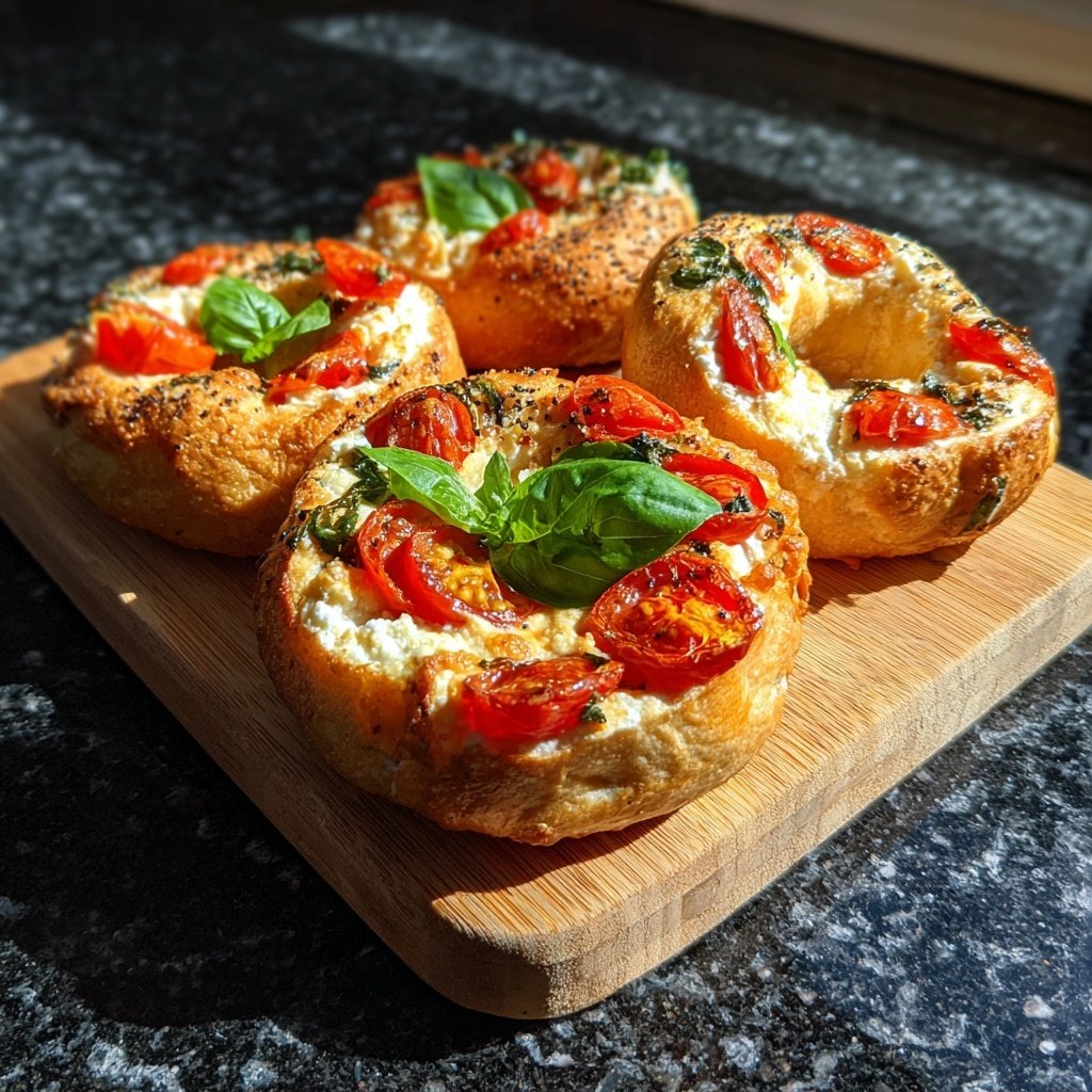 Bagels au cottage cheese tomate basilic
