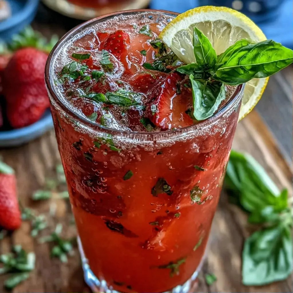 Limonade fraise basilic pétillante