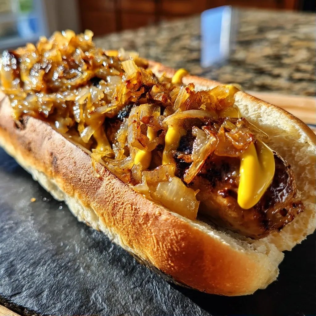Hot dog oignons caramélisés