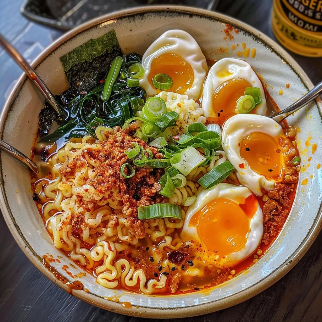 Bol de ramen aux raviolis salés