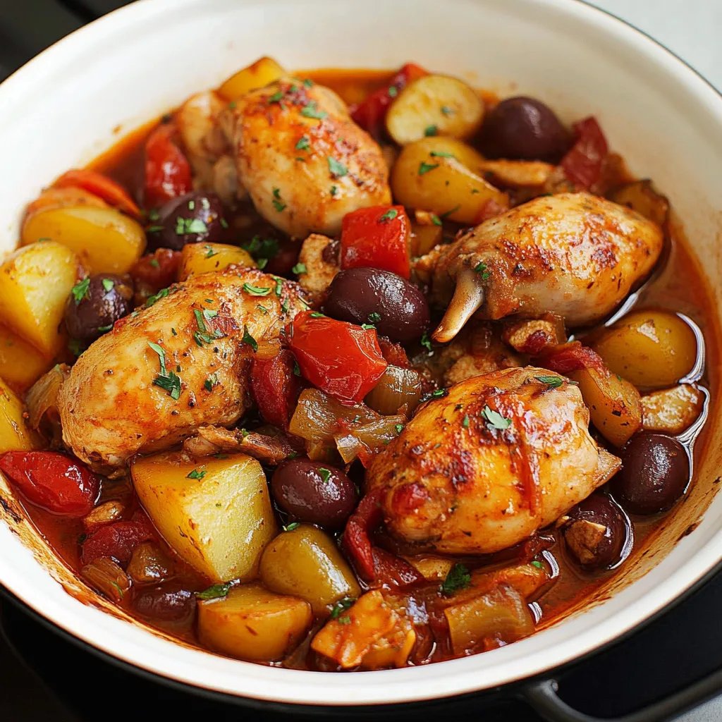 Poulet aux Poivrons, Pommes de Terre et Olives en Sauce Tomate : Une Recette Incroyable Ultime