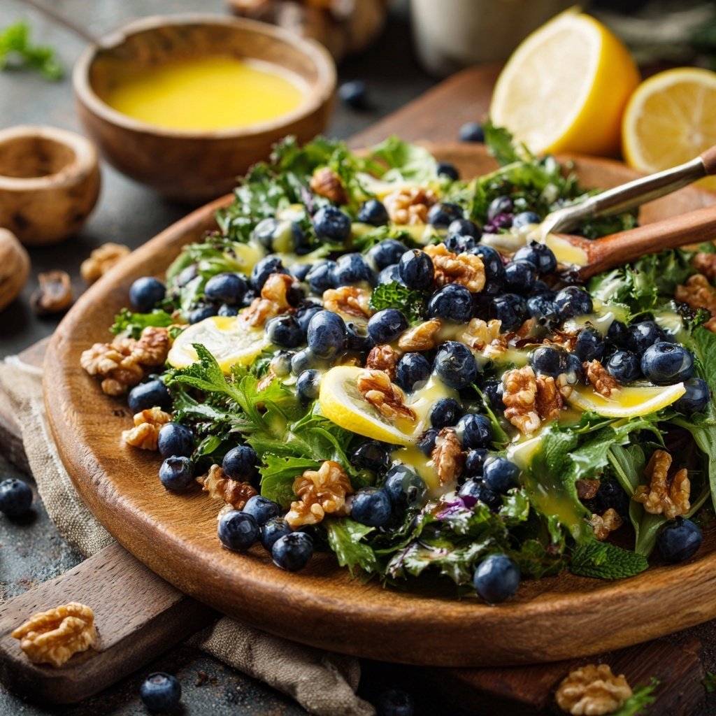 Salade citron myrtilles et noix